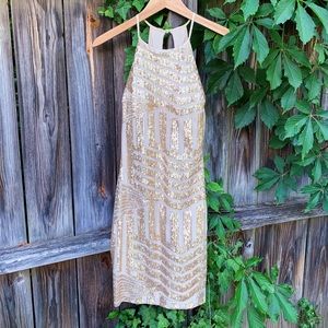 NWOT Gold Sequins Halter Dress